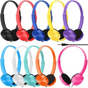 10 Pack School Headphones for Kids Headphones with Microphone Headphones for Classroom Adjustable on Ear Headphones Colorful Kids Wired Earphones with Mic for Students Children Libraries Laboratories