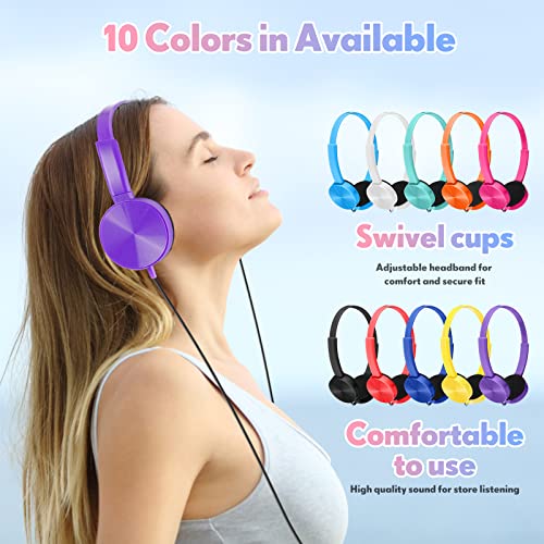 10 Pack School Headphones for Kids Headphones with Microphone Headphones for Classroom Adjustable on Ear Headphones Colorful Kids Wired Earphones with Mic for Students Children Libraries Laboratories