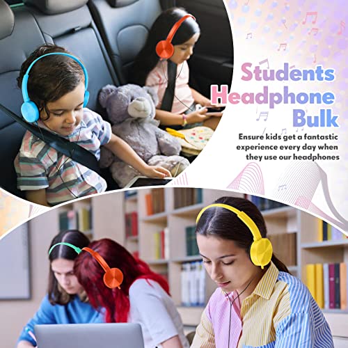 10 Pack School Headphones for Kids Headphones with Microphone Headphones for Classroom Adjustable on Ear Headphones Colorful Kids Wired Earphones with Mic for Students Children Libraries Laboratories