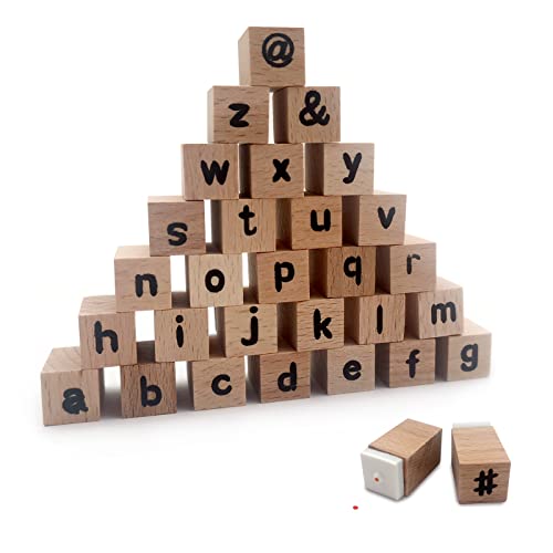 30 pcs Wooden Rubber Stamps, Alphabet Stamps for Crafts, Symbol & Letter Stamps for Gift Card Making