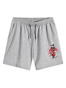 oyoangle men's reflective expression print drawstring waist athletic workout track shorts with pockets light grey m