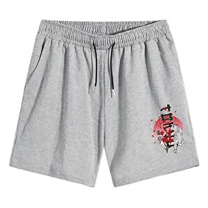 OYOANGLE Men's Reflective Expression Print Drawstring Waist Athletic Workout Track Shorts with Pockets Light Grey M