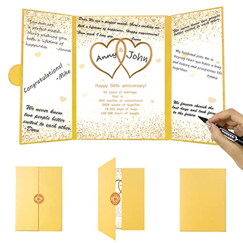 Trgowaul Gold 50th Wedding Anniversary Guest Book Alternative, 50th Anniversary Decorations, 50 Years of Marriage Signature Certificate Board, Happy 50 Anniversary Party Supplies Gift Card Men Women