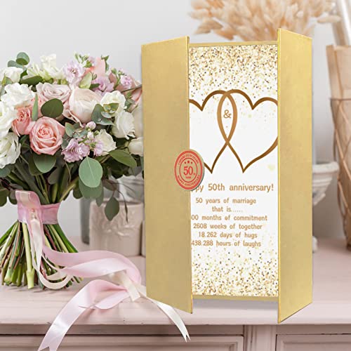 Trgowaul Gold 50th Wedding Anniversary Guest Book Alternative, 50th Anniversary Decorations, 50 Years of Marriage Signature Certificate Board, Happy 50 Anniversary Party Supplies Gift Card Men Women