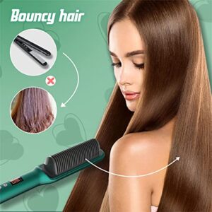 2023 New Negative Ion Hair Straightener with 5 Temp, 2 in 1 Brush and Curler, Portable Electric Straightening Heated Styling Comb 10s Fast Heating Anti-Scald (Black)