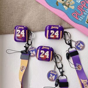 Purple Laker with Basketball Sports Brand Style Lanyard Keychain Airpods 3rd Generation Case, Personalised and Unique Process TPU Soft AirPods 3rd Case Cover. Suitable for Fans Boys Girls Teens
