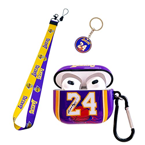 Purple Laker with Basketball Sports Brand Style Lanyard Keychain Airpods 3rd Generation Case, Personalised and Unique Process TPU Soft AirPods 3rd Case Cover. Suitable for Fans Boys Girls Teens