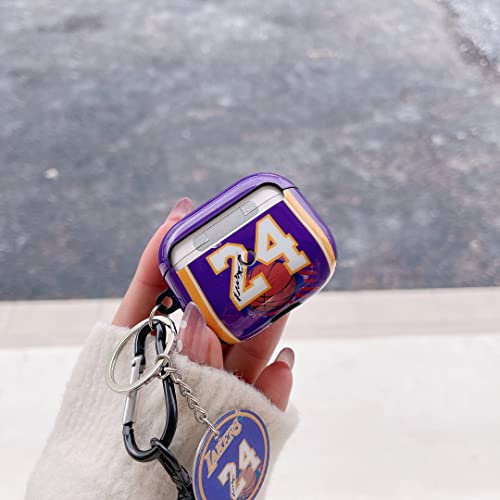 Purple Laker with Basketball Sports Brand Style Lanyard Keychain Airpods 3rd Generation Case, Personalised and Unique Process TPU Soft AirPods 3rd Case Cover. Suitable for Fans Boys Girls Teens