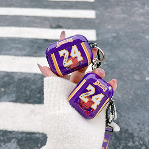 Purple Laker with Basketball Sports Brand Style Lanyard Keychain Airpods 3rd Generation Case, Personalised and Unique Process TPU Soft AirPods 3rd Case Cover. Suitable for Fans Boys Girls Teens