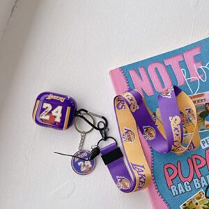 Purple Laker with Basketball Sports Brand Style Lanyard Keychain Airpods 3rd Generation Case, Personalised and Unique Process TPU Soft AirPods 3rd Case Cover. Suitable for Fans Boys Girls Teens