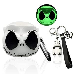 for airpods pro/pro 2nd generation case cover with keychain, luminous 3d skull case designed for apple airpod pro/pro 2, soft silicone cute anime cool funny airpods pro case for women men girls boys