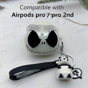 for AirPods Pro/Pro 2nd Generation Case Cover with Keychain, Luminous 3D Skull Case Designed for Apple AirPod Pro/Pro 2, Soft Silicone Cute Anime Cool Funny Airpods Pro Case for Women Men Girls Boys