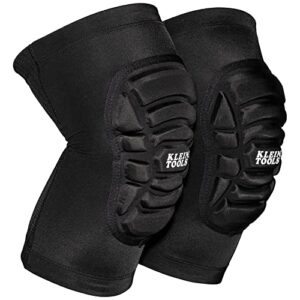 klein tools 60614 knee pads, lightweight padded knee sleeves, breathable mesh back, elastic cuff with slip-resistant silicone, s/m, black