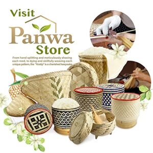 PANWA Sticky Rice Cooking Set Aluminum Cook Pot Standard Diameter (22 cm), Thai Bamboo Village Vintage Steamer Basket 9 Inch Diameter with 24’’ Round Reusable Cheesecloth and Wicker Lid