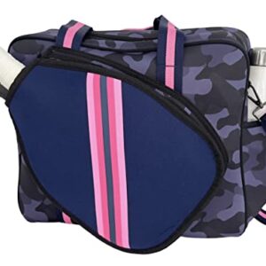 Queen of the Court Pickleball Bag, Pickleball Bag with Fence Hook, Pickle Ball Bag for Women, Cute Pickleball Bag (Navy Camo with Pink Stripe)