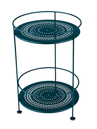 Fermob - Guinguette Side Table - Elegant Perforated Shelves & Double Tabletop - Ideal for Indoor & Outdoor Living Spaces - Acapulco Blue