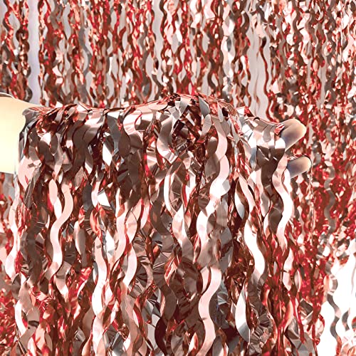 Wavy Tinsel Foil Fringe Curtains and 16 inch Bride Balloons Photo Backdrop for Bachelorette Party Decorations Bridal Shower Decorations(2 Pack 3.2 ft x 6.6 ft Rose Gold)
