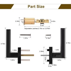 HOSOM 6 Pack Blck Door Handles Interior Privacy Door Levers for Bedroom, Bathroom Square Keyless Reversible Door Locks for Left & Right Handled Doors, Matte Black