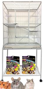 64" extra large deluxe and sturdy wrought iron 4-tiers tight 1/2-inch bar spacing for ferret chinchilla sugar glider mice rat cage with detachable rolling stand