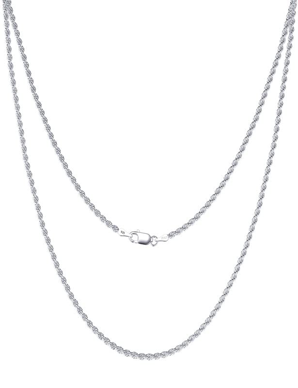 Silver Necklace for women men 2mm Rope Chain 925 Sterling Silver Clasp Rope Chain Silver Chain for men 16/18/20/22/24/26/28/30 Inches(16)