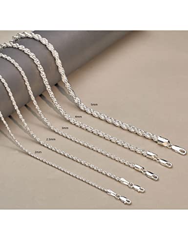 Silver Necklace for women men 2mm Rope Chain 925 Sterling Silver Clasp Rope Chain Silver Chain for men 16/18/20/22/24/26/28/30 Inches(16)