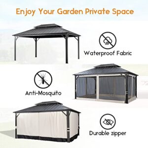 Warmally 12' x 16' Hardtop Gazebo, Outdoor Permanent Gazebo with Galvanized Steel Double Roof Canopy, Aluminum Frame Pavilion with Netting and Curtains for Patio, Deck, Backyard, Lawn and Gardens