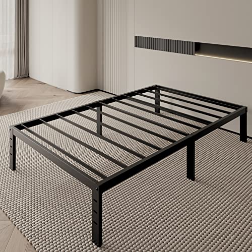Mavesmog Twin Size Bed Frame,18 inch High Metal Platform，3500lbs Heavy Duty Base Bed,No Box Spring Needed,Sturdy Steel Slat Support Foundation,Non slip,Noise Free,Under Bed Storage,Easy Assembly,Black