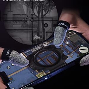 MOMOFLY Gaming Finger Sleeves,Customized for American Finger Sizes,100% Visible Silver Fibers,Just Right Pressure/Breathable/Sweatproof,Silver Bullet Ⅰfor COD Mobile PUBG Gaming Glove（10P） (M)