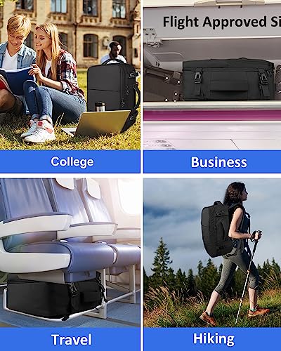 Travel Laptop Backpack, 40l Extra Large Laptop Backpack for Men Women, Business Carry on Backpack with USB Charging Port Fits 17 Inch Notebook, College Bookbag Duffel Bag for Weekender Work, Black