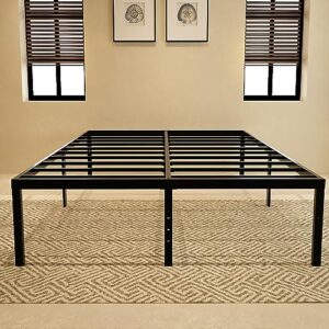 caplisave california king bed frame,heavy duty metal platform 18 inch high bed frames，max 3500lbs sturdy metal support，underbed storage，easy assembly，no box spring needed,black