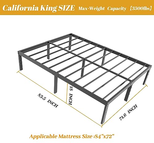 Caplisave California King Bed Frame,Heavy Duty Metal Platform 18 Inch High Bed Frames，Max 3500lbs Sturdy Metal Support，Underbed Storage，Easy Assembly，No Box Spring Needed,Black