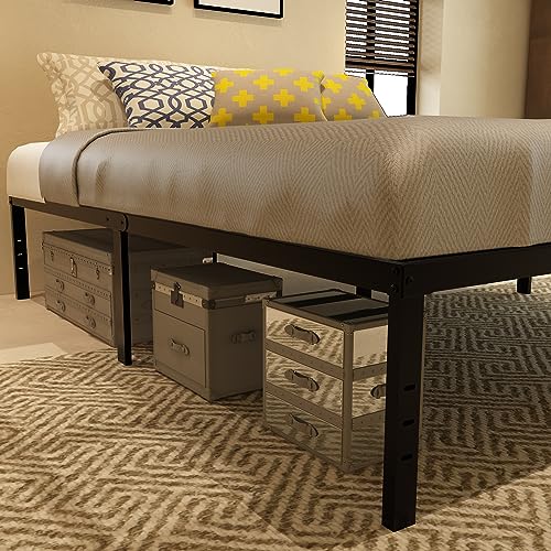 Caplisave California King Bed Frame,Heavy Duty Metal Platform 18 Inch High Bed Frames，Max 3500lbs Sturdy Metal Support，Underbed Storage，Easy Assembly，No Box Spring Needed,Black