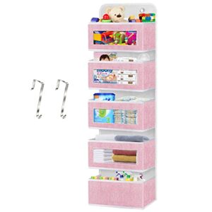 homyfort over the door organizer, hanging baby diaper organizer for nursery, pink wall storage organizer with 5 large pockets for girls room,pantry,dorm,bathroom,closet