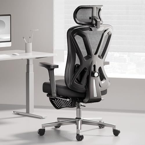 Hbada Ergonomic Office Chair, Desk Chair with Adjustable Lumbar Support and Height, Comfortable Mesh Computer Chair with Footrest 2D Headrest, Swivel Tilt Function Black