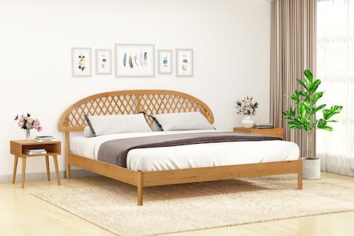 NTC Gem Wooden Bed Frame with Headboard, Solid Oak Foundation with Silent Slats and Wood Central Supports, 800 Lb Capacity, Effortless Assembly, King - Rustic Oak