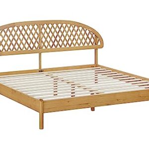 NTC Gem Wooden Bed Frame with Headboard, Solid Oak Foundation with Silent Slats and Wood Central Supports, 800 Lb Capacity, Effortless Assembly, King - Rustic Oak