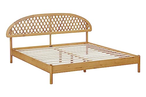 NTC Gem Wooden Bed Frame with Headboard, Solid Oak Foundation with Silent Slats and Wood Central Supports, 800 Lb Capacity, Effortless Assembly, King - Rustic Oak