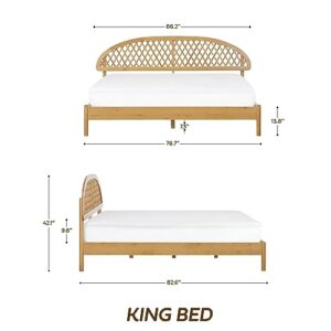 NTC Gem Wooden Bed Frame with Headboard, Solid Oak Foundation with Silent Slats and Wood Central Supports, 800 Lb Capacity, Effortless Assembly, King - Rustic Oak