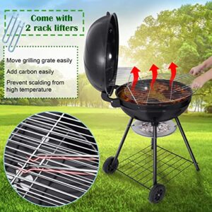 HaSteeL 22 Inch Charcoal Grill, Heavy Duty Kettle Outdoor BBQ Grill with Plastic Wheels, Large 355 Square Inches for Camping Backyard Picnic Patio Barbecue Cooking, Round Black Enamel Lid & Bowl