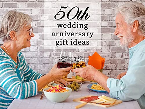 50th Wedding Anniversary - 50th Wedding Gifts for Dad, Mom, Husband, Wife, 50th Wedding Anniversary Decorations, 50th Gifts for Parents-Wine&Whiskey Glass Gift for Mr and Mrs,His and Hers18.5,13.8OZ