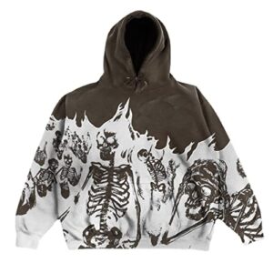 y2k fashion skeleton graphic hip hop sweatshirt sweater for men and  crop vintage clothes zip up hoodies for women (brown,xl,unisex adult,unisex,adult,us,alpha,x-large,regular,regular)
