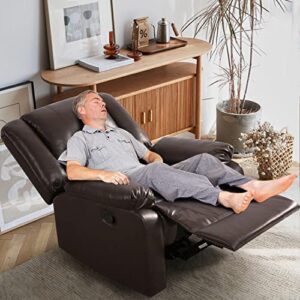 ashomeli large real leather recliner chair, 150 degree tilt, living room bedroom sofa recliner (brown)