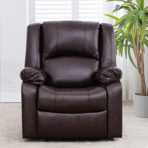 ASHOMELI Large Real Leather Recliner Chair, 150 Degree Tilt, Living Room Bedroom Sofa Recliner (Brown)