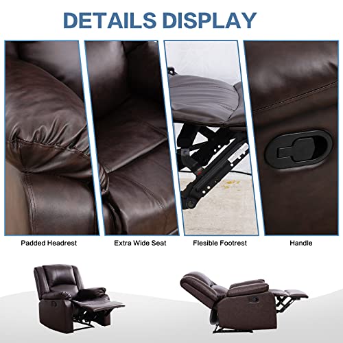 ASHOMELI Large Real Leather Recliner Chair, 150 Degree Tilt, Living Room Bedroom Sofa Recliner (Brown)