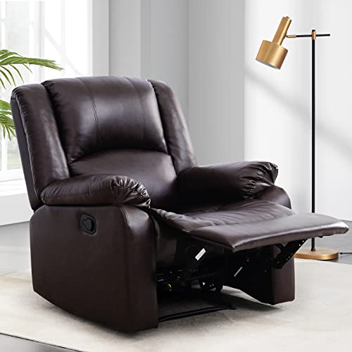 ASHOMELI Large Real Leather Recliner Chair, 150 Degree Tilt, Living Room Bedroom Sofa Recliner (Brown)