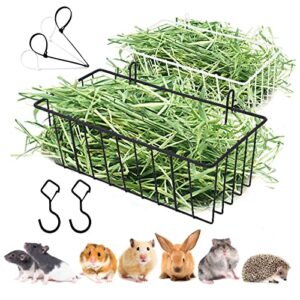 2 pack hay feeder with two extra hooks for rabbit, guinea pig, bunny, chinchilla, heavy duty metal rack hay holder