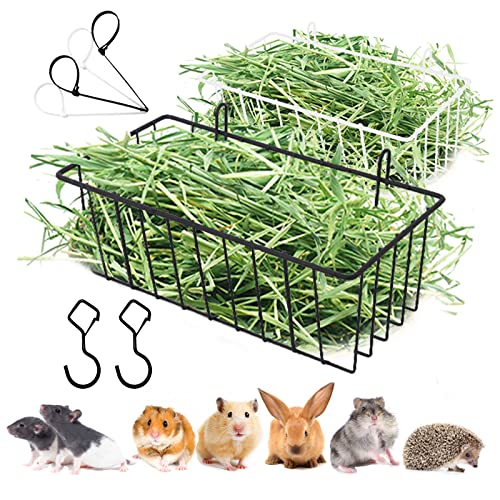 2 Pack Hay Feeder with Two Extra Hooks for Rabbit, Guinea Pig, Bunny, Chinchilla, Heavy Duty Metal Rack Hay Holder