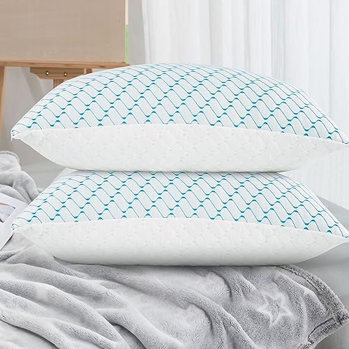 VAINOC Memory Foam Pillows Standard Size Set of 2, Adjustable Cooling Pillow for Side Back Stomach Sleepers  with Washable Removable Cover