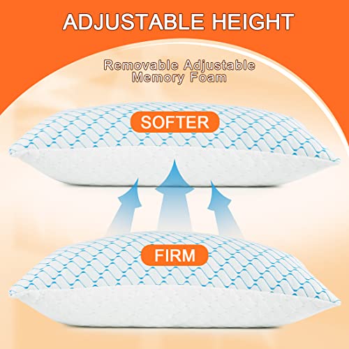 VAINOC Memory Foam Pillows Standard Size Set of 2, Adjustable Cooling Pillow for Side Back Stomach Sleepers  with Washable Removable Cover