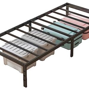 HOBINCHE 18 Inch Metal Twin Bed Frame No Box Spring Needed - Easy Assembly Heavy Duty Noise Free Narrow Bedframes - Single Black Basic Anti Squeak Steel Slats Platform with Storage